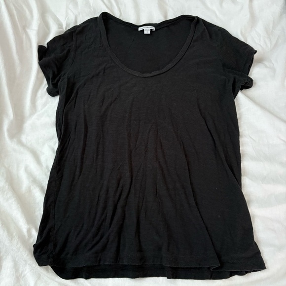 James Perse Sz 3/LARGE Black Women T-Shirt Deep plunging Neck Short Sleeve - Picture 3 of 7